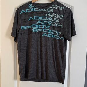 Adidas Boy’s Charcoal Tee with Teal Graphics